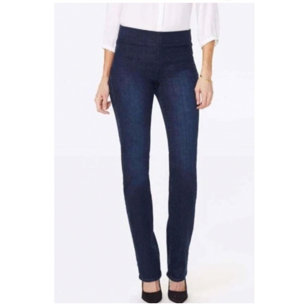 NYDJ Marilyn Straight Pull On Jeans 10 Dark Wash Lift Tuck Denim Classic Minimal